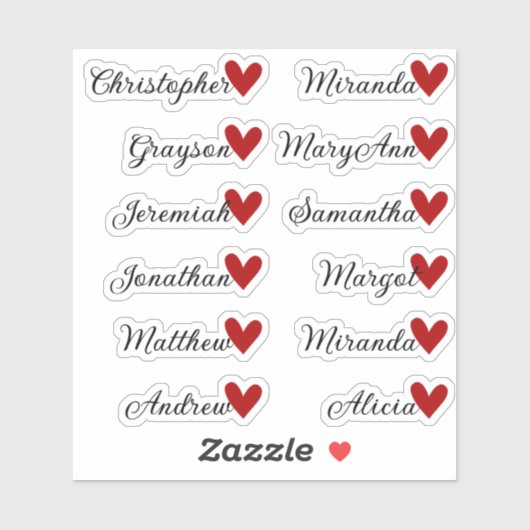 Aangepaste Gastenlijst 12 Namen Kalligrafie Rood H Sticker (Vel)