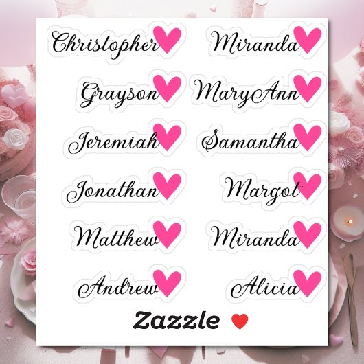 Aangepaste Gastenlijst 12 Namen Kalligrafie Roze H Sticker