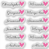 Aangepaste Gastenlijst 12 Namen Kalligrafie Roze H Sticker (Voorkant)
