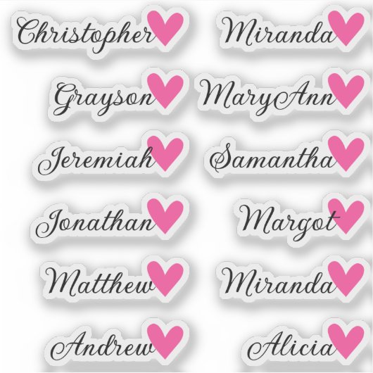 Aangepaste Gastenlijst 12 Namen Kalligrafie Roze H Sticker (Voorkant)
