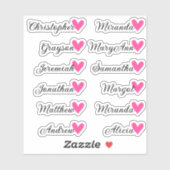 Aangepaste Gastenlijst 12 Namen Kalligrafie Roze H Sticker (Vel)