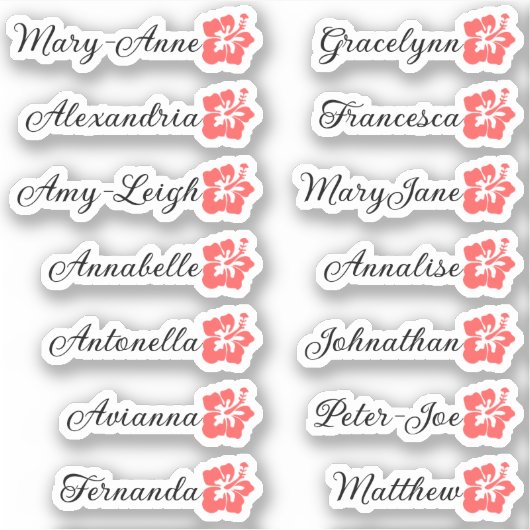 Aangepaste Gastenlijst 14 Namen Kalligrafie Hawaii Sticker (Voorkant)