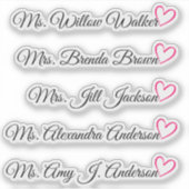 Aangepaste Gastenlijst 5 Lange Namen Kalligrafie H Sticker (Voorkant)