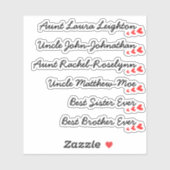 Aangepaste Gastenlijst 6 Namen Kalligrafie 3 Harte Sticker (Vel)