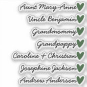 Aangepaste Gastenlijst 7 Namen Kalligrafie Groen H Sticker (Voorkant)