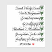 Aangepaste Gastenlijst 7 Namen Kalligrafie Groen H Sticker (Vel)