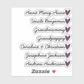 Aangepaste Gastenlijst 7 Namen Kalligrafie Paarse  Sticker (Vel)