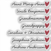 Aangepaste Gastenlijst 7 Namen Kalligrafie Rood Ha Sticker (Voorkant)