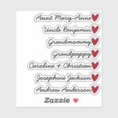 Aangepaste Gastenlijst 7 Namen Kalligrafie Rood Ha Sticker (Vel)