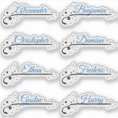 Aangepaste gastenlijst 8 namen Blue Calligraphy St Sticker (Voorkant)