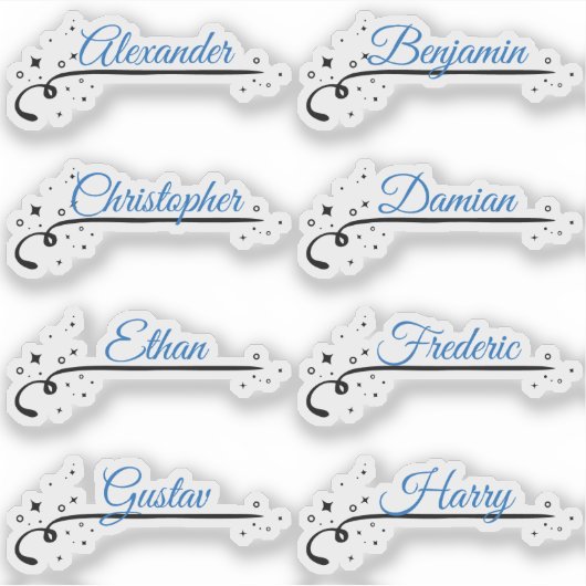 Aangepaste gastenlijst 8 namen Blue Calligraphy St Sticker (Voorkant)