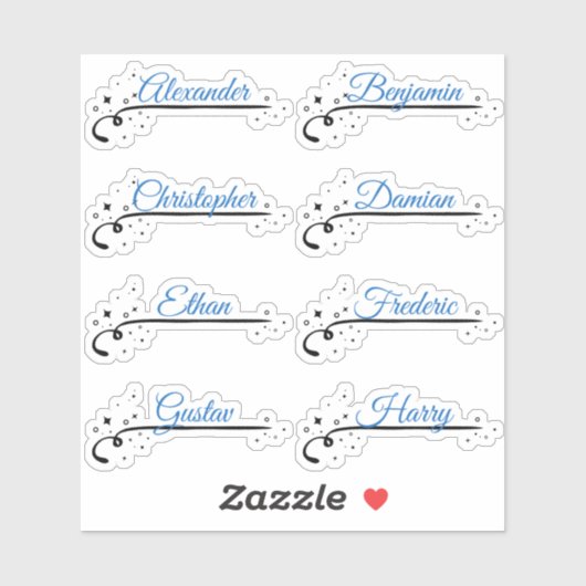 Aangepaste gastenlijst 8 namen Blue Calligraphy St Sticker (Vel)