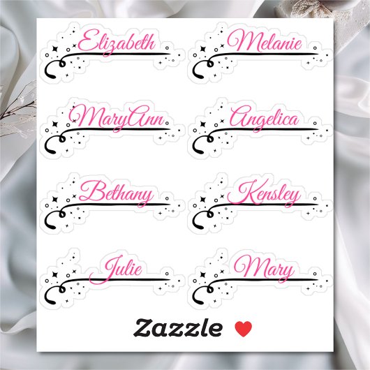 Aangepaste Gastenlijst 8 Namen Roze Kalligrafie St Sticker