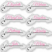 Aangepaste Gastenlijst 8 Namen Roze Kalligrafie St Sticker (Voorkant)