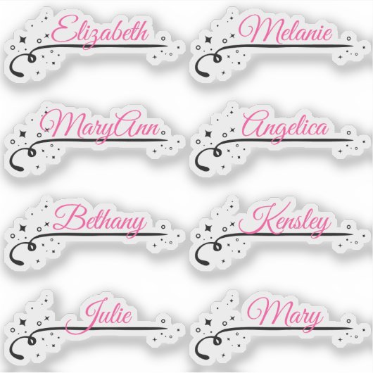 Aangepaste Gastenlijst 8 Namen Roze Kalligrafie St Sticker (Voorkant)