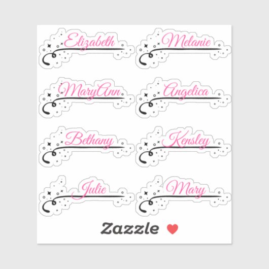 Aangepaste Gastenlijst 8 Namen Roze Kalligrafie St Sticker (Vel)