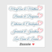 Aangepaste Gastenlijst Paar Namen Kalligrafie Hart Sticker (Vel)