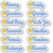 Aangepaste gastenlijstnamen Mooie sterren Blauw en Sticker (Voorkant)