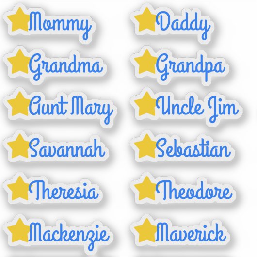 Aangepaste gastenlijstnamen Mooie sterren Blauw en Sticker (Voorkant)