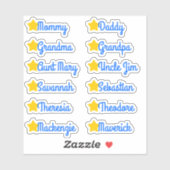 Aangepaste gastenlijstnamen Mooie sterren Blauw en Sticker (Vel)