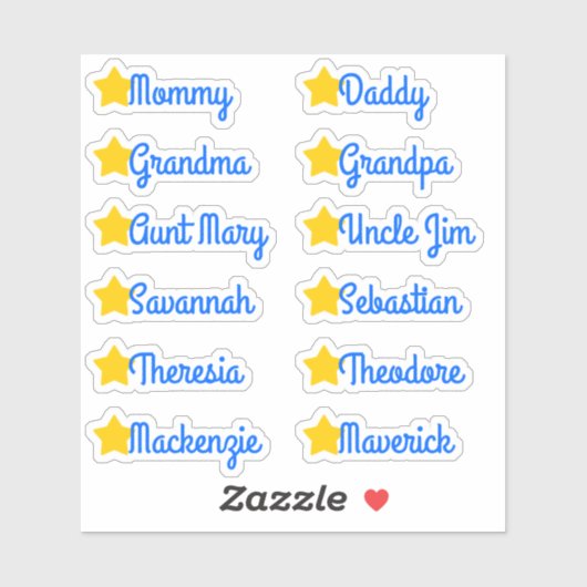 Aangepaste gastenlijstnamen Mooie sterren Blauw en Sticker (Vel)
