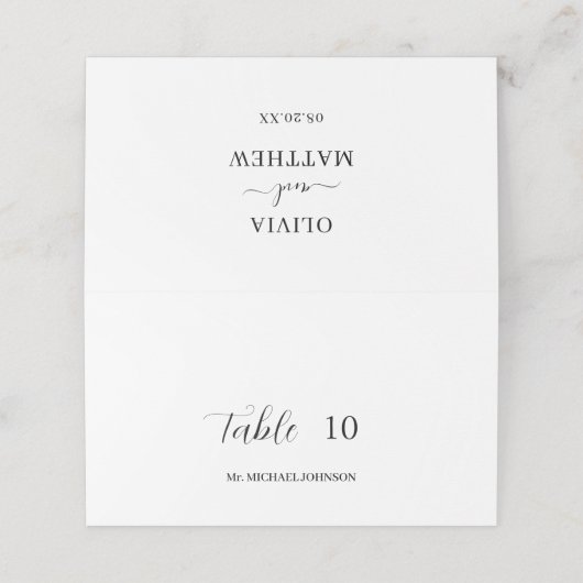 Aangepaste Gastennaam Witte bruiloft Plaatskaartje (Buitenkant ongevouwen)