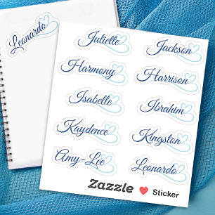 Aangepaste gastlijst 10 namen blauwe kalligrafie h sticker