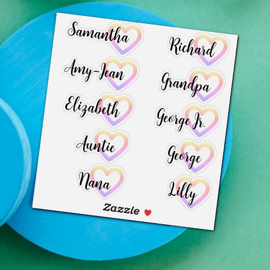Aangepaste gastlijst 10 namen Calligrafie Ombre Ha Sticker