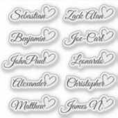 Aangepaste gastlijst 10 namen grijs kalligrafie ha sticker (Voorkant)