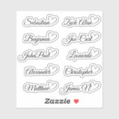 Aangepaste gastlijst 10 namen grijs kalligrafie ha sticker (Vel)