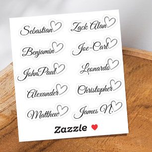 Aangepaste gastlijst 10 namen grijs kalligrafie ha sticker