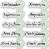 Aangepaste gastlijst 10 namen kalligrafie halve ha sticker (Voorkant)