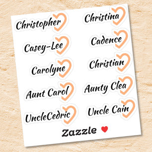 Aangepaste gastlijst 10 namen kalligrafie halve ha sticker