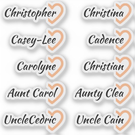 Aangepaste gastlijst 10 namen kalligrafie halve ha sticker (Voorkant)