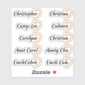 Aangepaste gastlijst 10 namen kalligrafie halve ha sticker (Vel)