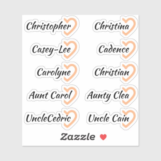 Aangepaste gastlijst 10 namen kalligrafie halve ha sticker (Vel)