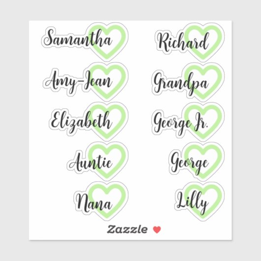 Aangepaste gastlijst 10 namen kalligrafie Mint Har Sticker (Vel)