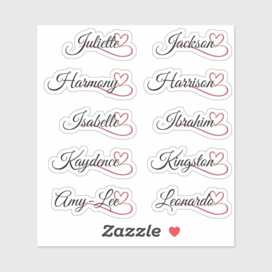 Aangepaste gastlijst 10 namen rode kalligrafie har sticker (Vel)