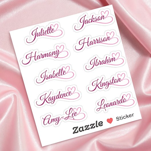 Aangepaste gastlijst 10 namen Roze kalligrafie Har Sticker