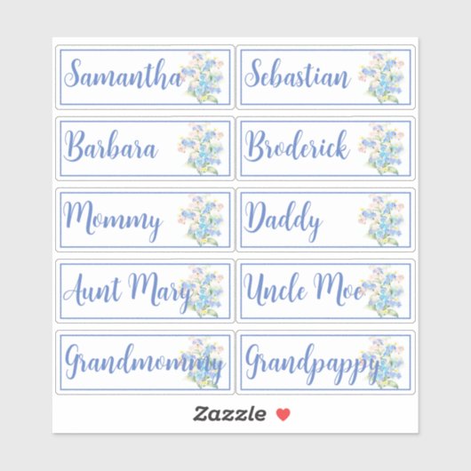 Aangepaste gastlijst 10 namen Vergeet-mij-nietjes  Sticker (Vel)