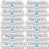 Aangepaste gastlijst 12 namen blauw liefdeshart li sticker (Voorkant)