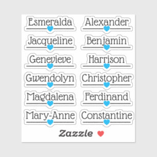 Aangepaste gastlijst 12 namen blauw liefdeshart li sticker
