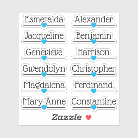 Aangepaste gastlijst 12 namen blauw liefdeshart li sticker (Vel)