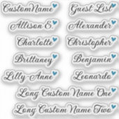 Aangepaste gastlijst 12 namen kalligrafie Blauwe H Sticker (Voorkant)