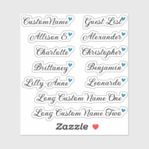 Aangepaste gastlijst 12 namen kalligrafie Blauwe H Sticker