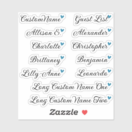 Aangepaste gastlijst 12 namen kalligrafie Blauwe H Sticker (Vel)