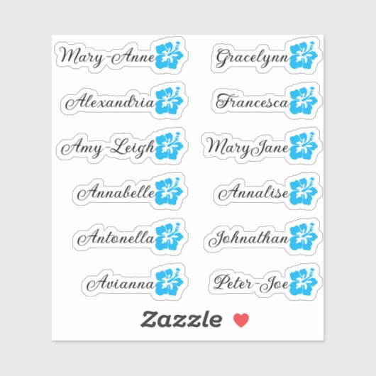 Aangepaste gastlijst 12 namen kalligrafie Hawaï bl Sticker (Vel)
