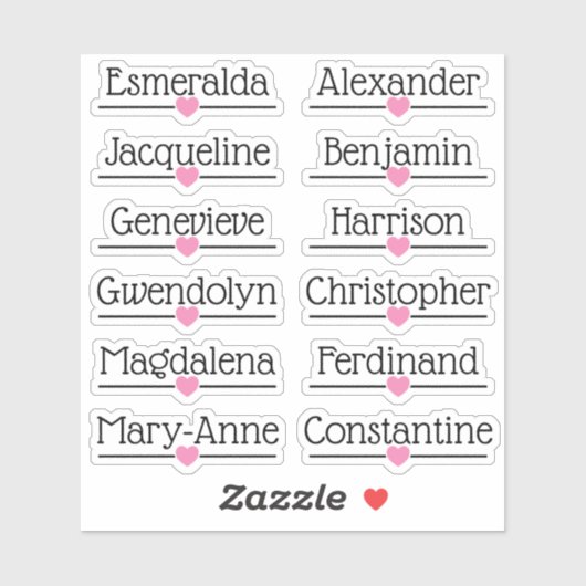 Aangepaste gastlijst 12 namen Roze liefdeshartlijn Sticker (Vel)