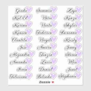 Aangepaste gastlijst 30 namen kalligrafie lila har sticker