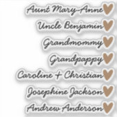 Aangepaste gastlijst 7 namen kalligrafie Bruin Har Sticker (Voorkant)